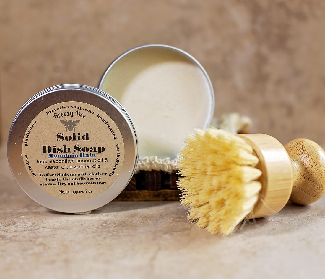 Solid Dish Soap + Bamboo Scrub Brush - Breezy Bee